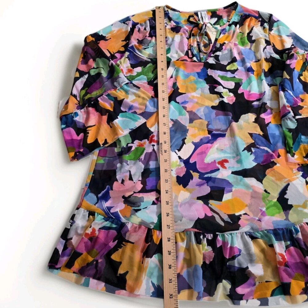 Profile By Gottex Tunic Beach Cover Up S Mesh Abstract Ruffles Oversize Boho NWT - Picture 5 of 16